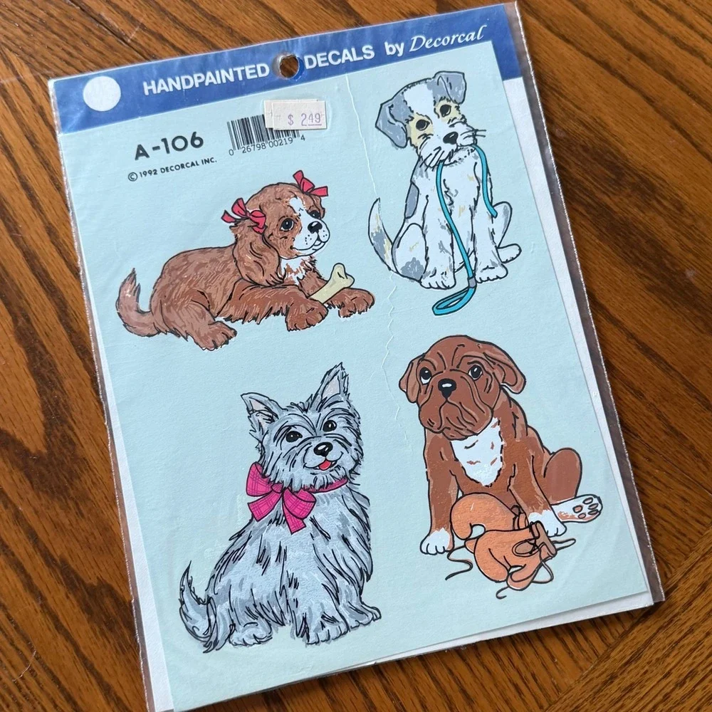 Vintage Dogs Decals New Decoral 90s  Handpainted Rare USA Decorating Cute‎ Retro